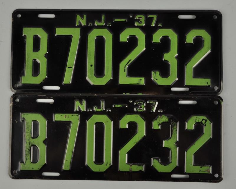 Appraisal: Pair Of New Jersey License Plates These appear to be