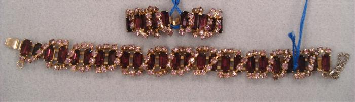 Appraisal: Bracelet and earrings faux amethyst stones and rhinestones Estimate -