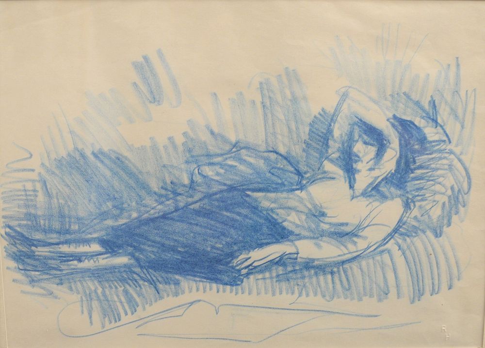 Appraisal: Robert Henri - Reclining Nude blue pencil and crayon on