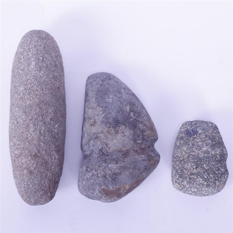 Appraisal: Three Stone Items Two Groved Axes One Roll Pin Pestle