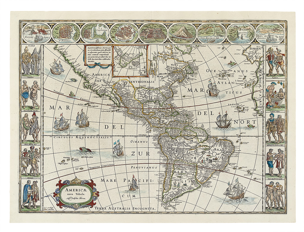 Appraisal: BLAEU WILLEM Americae Nova Tabula Double-page engraved map of the