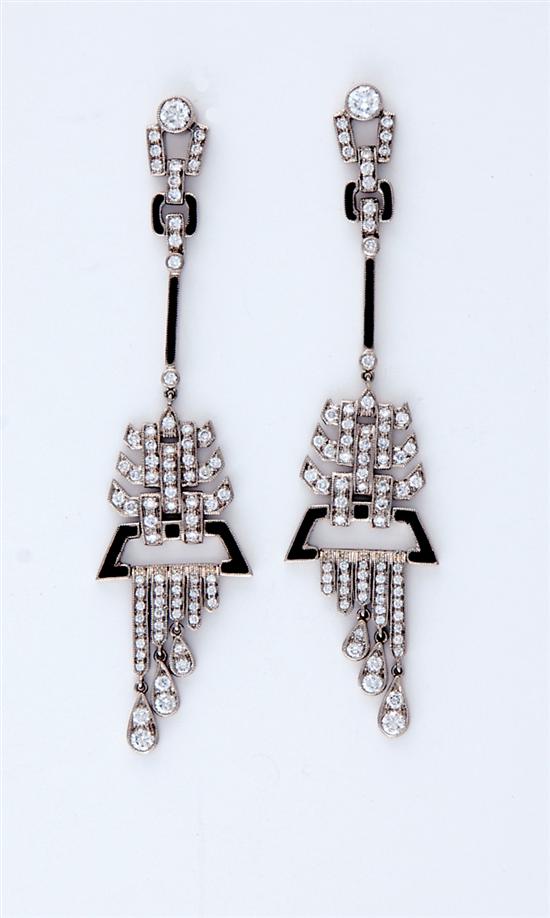 Appraisal: Art Deco style diamond and onyx earrings round diamonds ctw