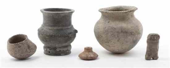 Appraisal: Five Pre-Columbian Pottery Articles comprising four utilitarian vessels and one