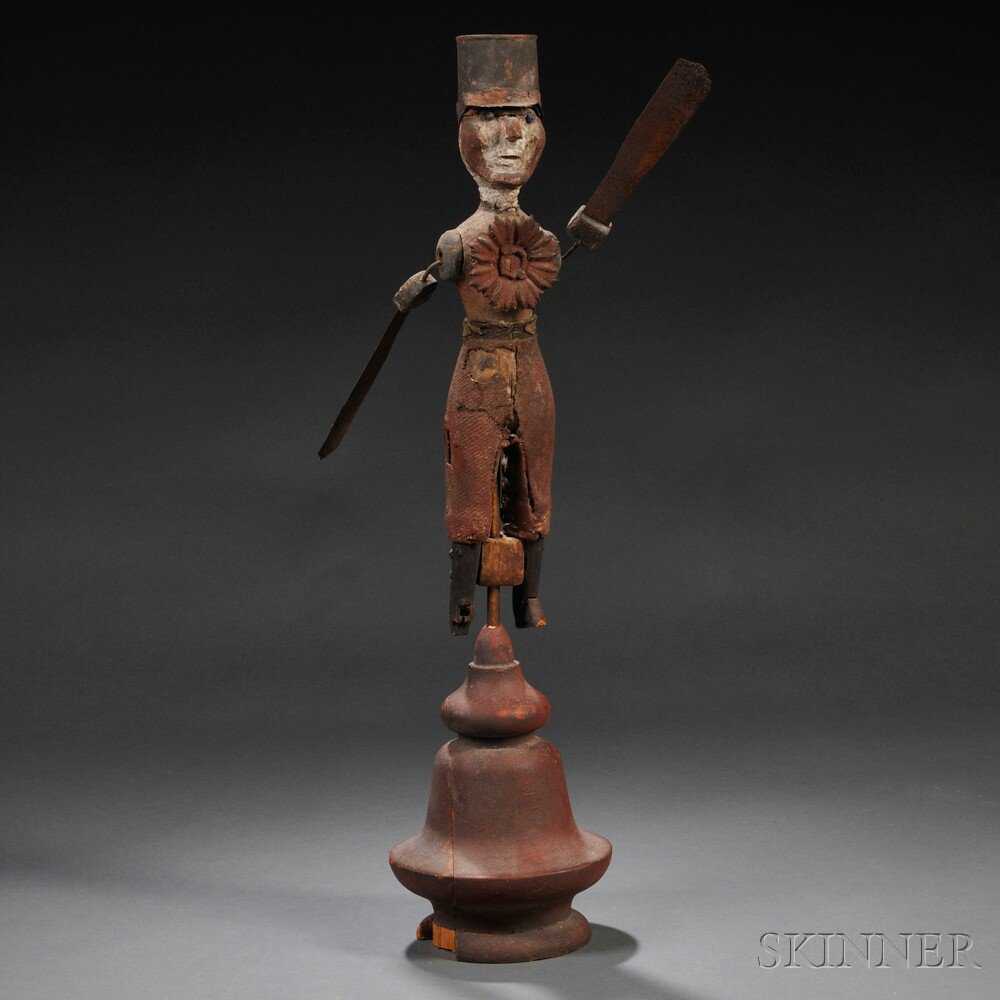 Appraisal: Painted Carved Wood and Tin Figural Whirligig late th century