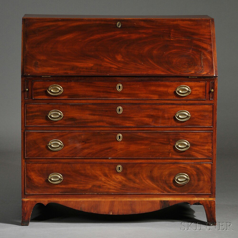 Appraisal: Federal Mahogany Walnut Cherry and Mahogany Veneer Inlaid Slant-lid Desk