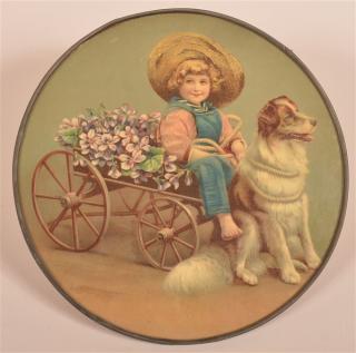 Appraisal: Dog Pulling Cart with Child Driver Flue Cover Dog Pulling