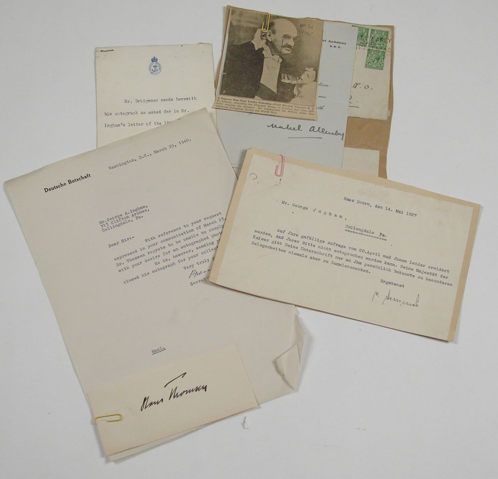 Appraisal: ASSORTED ENGLISH AND EUROPEAN-RELATED SIGNATURES AND THREE PHOTOGRAPHS Signature of