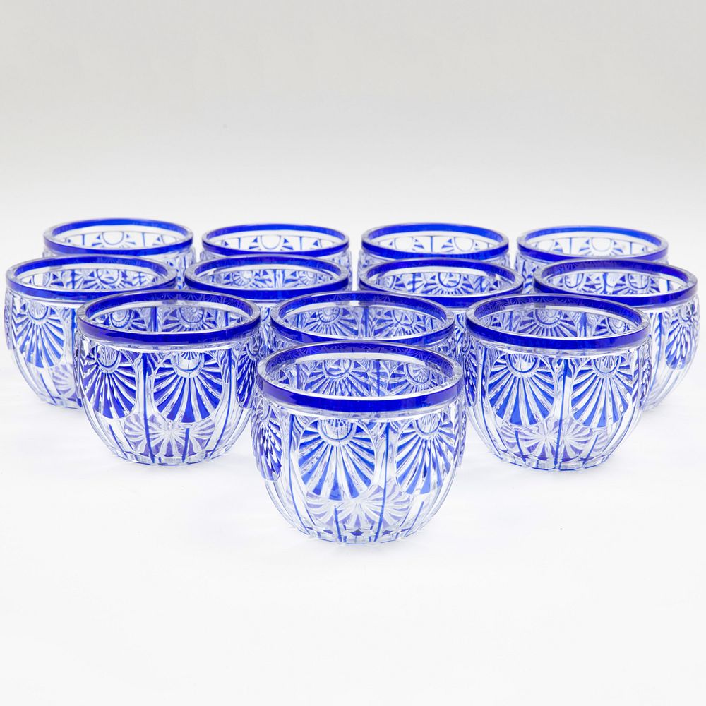 Appraisal: Twelve St Louis Blue Flashed Glass Fingerbowls x in diam