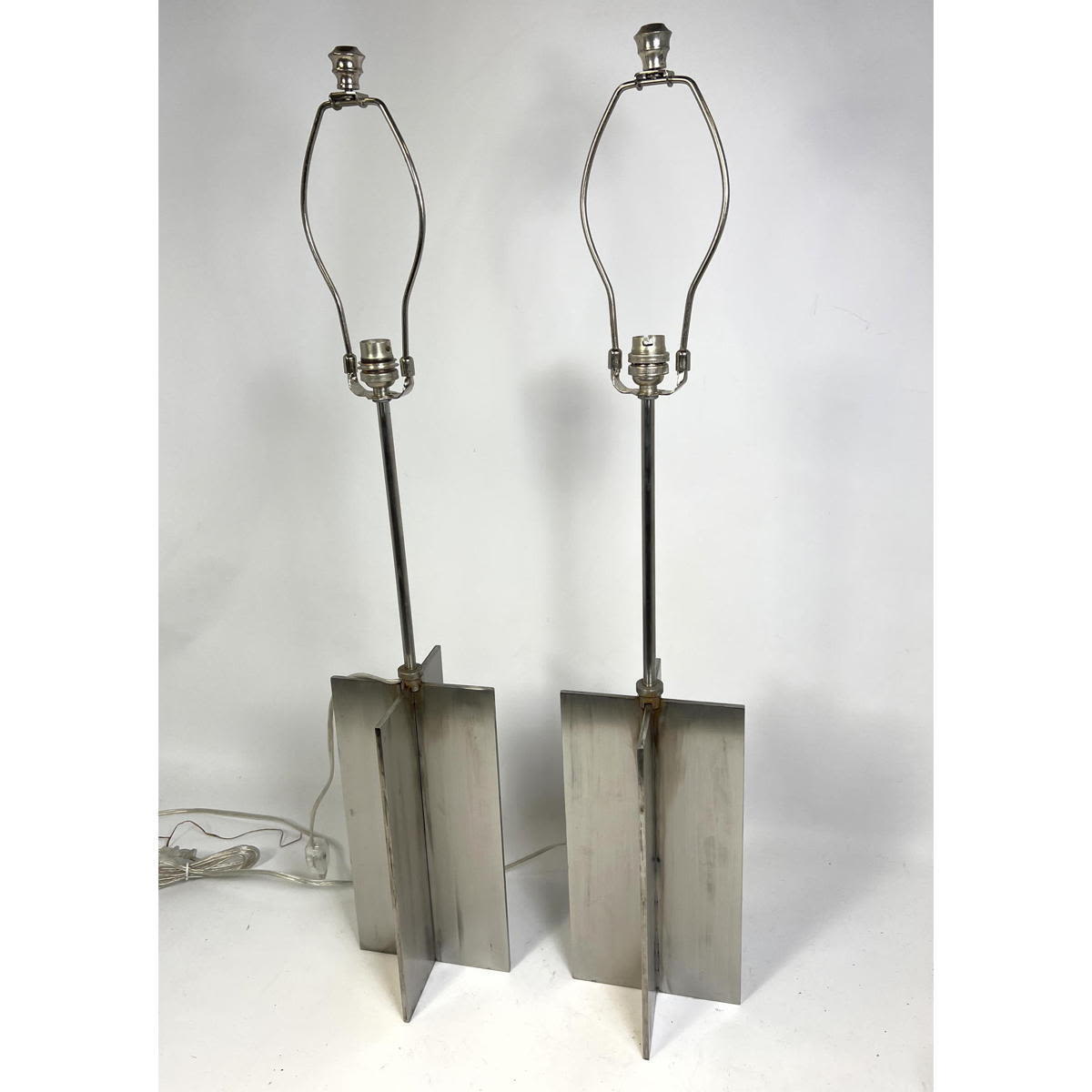 Appraisal: Pr Jean Michel Frank style Stainless Cross Form Lamps Solid