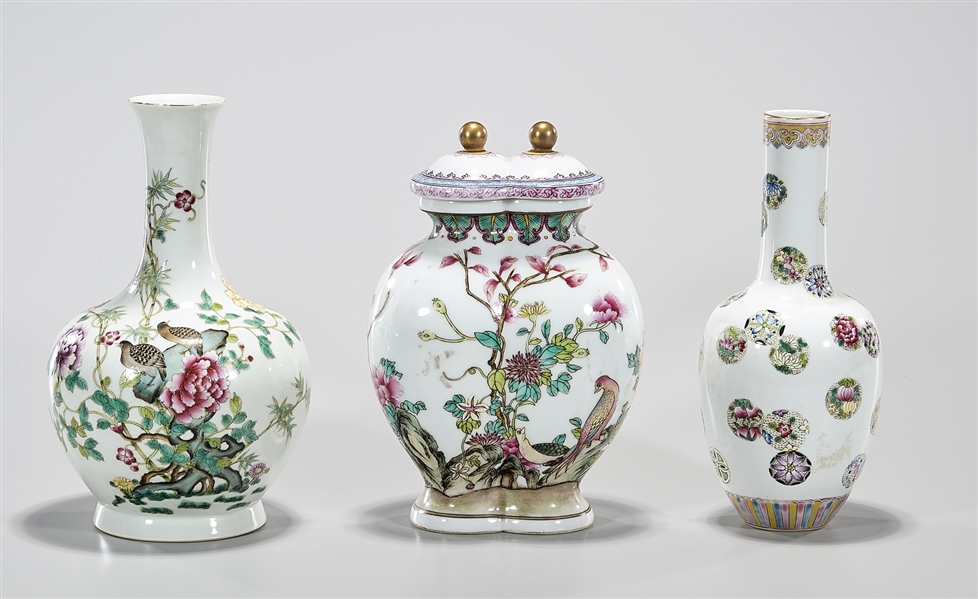 Appraisal: Three Chinese enameled porcelain vases including one double covered vase