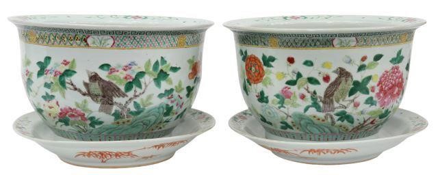 Appraisal: pair Chinese famille rose porcelain planter pots with accompanying underplates