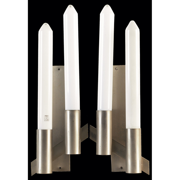 Appraisal: Art Deco wall sconces pair aluminum with long tapering bulbs