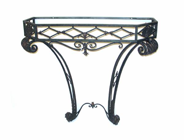 Appraisal: A Louis XVI style wrought and patinated metal console lacking