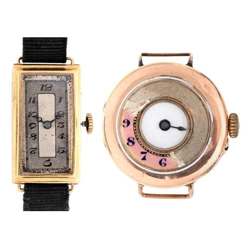 Appraisal: An ct gold rectangular lady's wristwatch x mm import marked