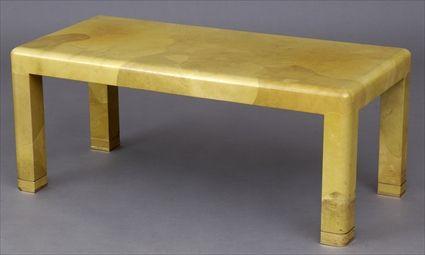 Appraisal: KARL SPRINGER ATTRIBUTED VELLUM-COVERED COFFEE TABLE WITH BRASS FEET x