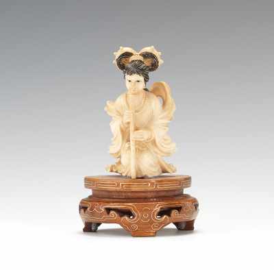 Appraisal: Ivory Maiden with Flute Japanese carved ivory maiden kneeling and