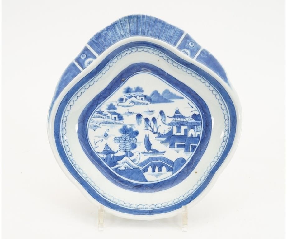 Appraisal: Chinese Canton blue and white porcelain shrimp dish circa h