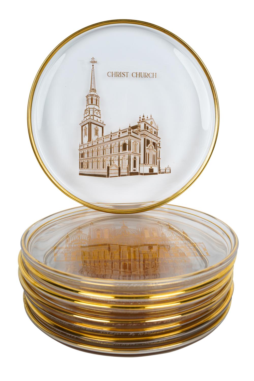 Appraisal: EIGHT ORREFORS GILT OVERLAY COLLECTOR PLATESdepicting famous cathedrals inches diameter