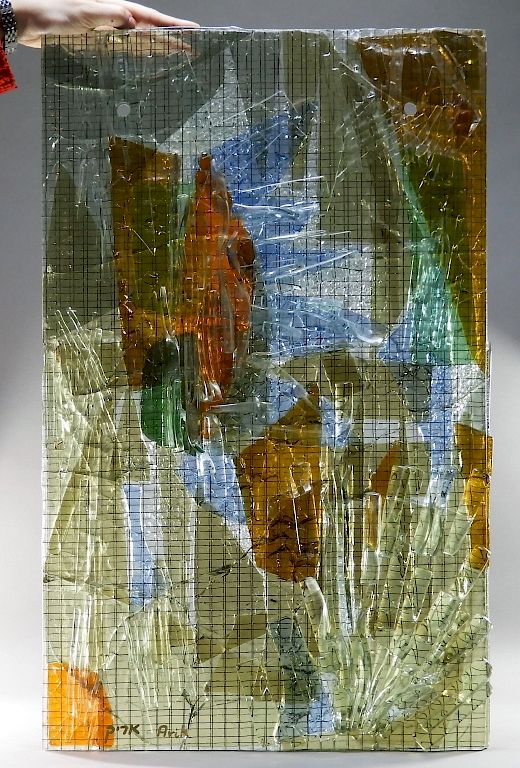 Appraisal: Arik Laminated Glass Abstract Wall Panel Sculpture United States th