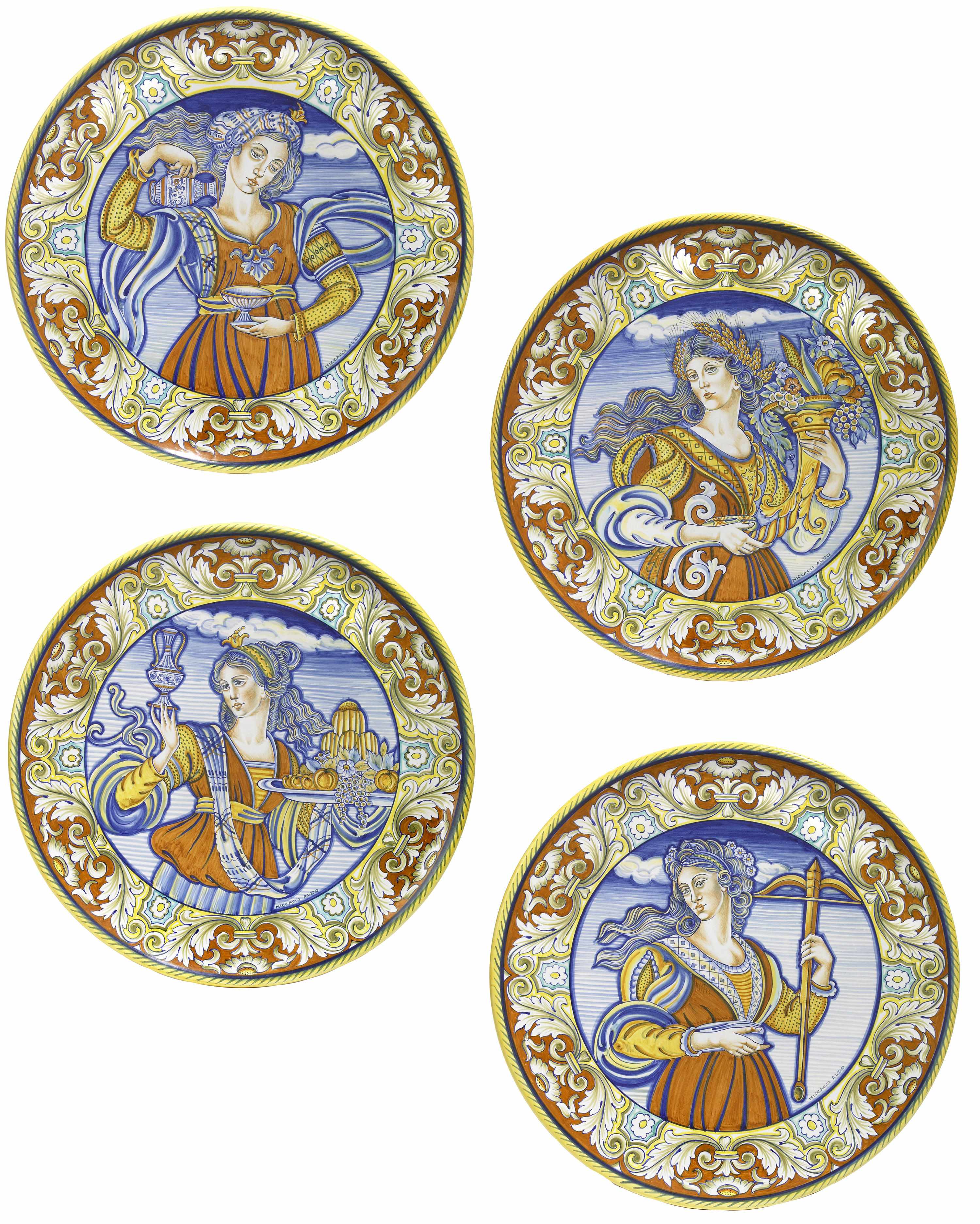 Appraisal: A group of four Italian maiolica style plates depicting the