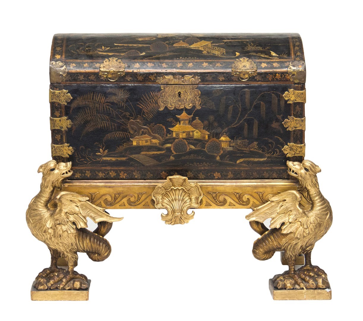 Appraisal: An th century Chinese trunk on later stand the domed