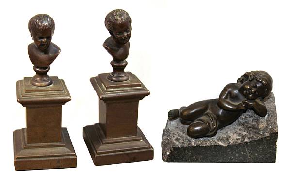 Appraisal: A group of three bronzes comprising two busts on stands