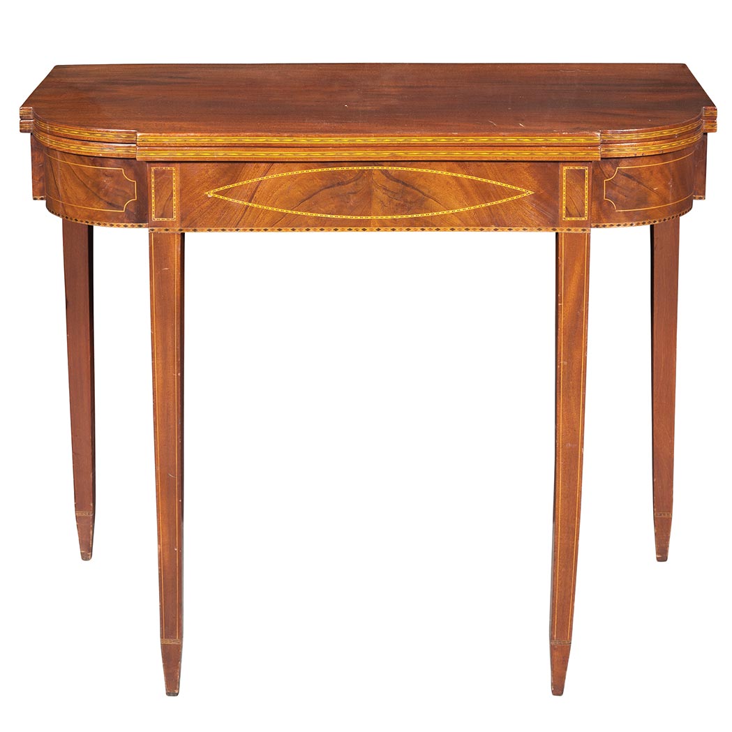 Appraisal: Federal Inlaid Mahogany Fold-Over Card Table th Century With rounded