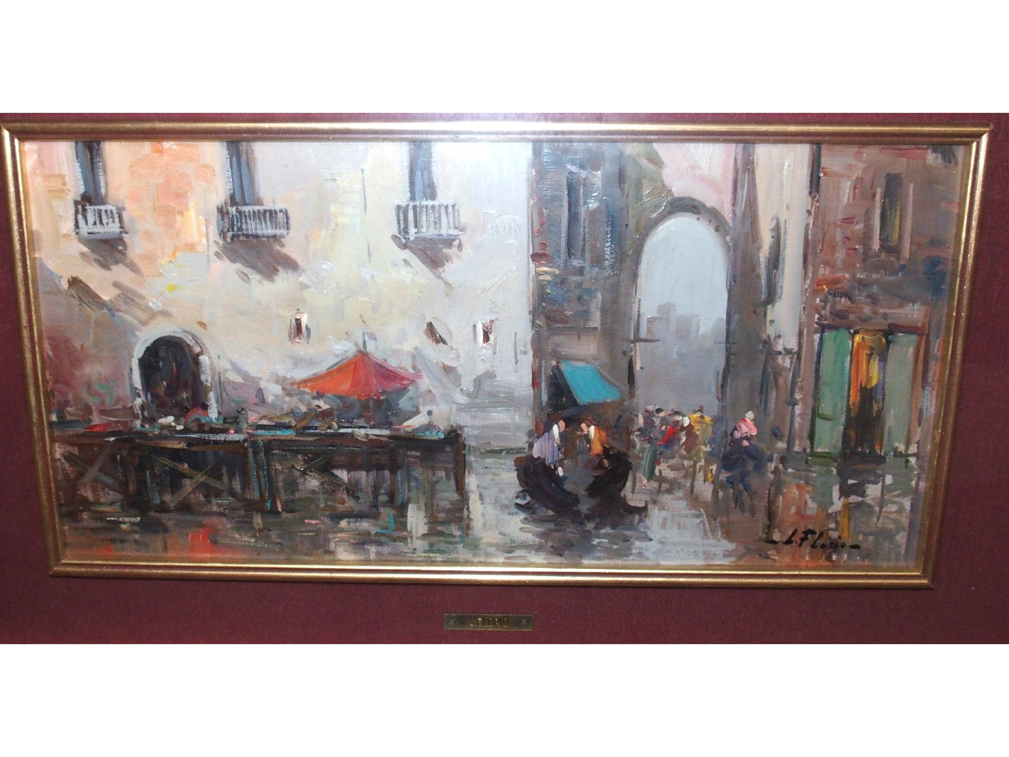 Appraisal: L FLORIO Figures by an archway signed oil on board