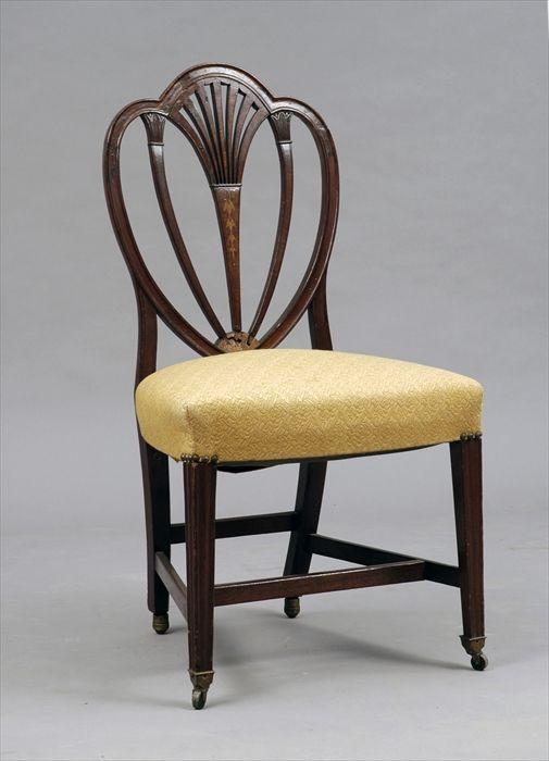 Appraisal: Federal-Style Carved and Inlaid Mahogany Heart-Back Side Chair x in