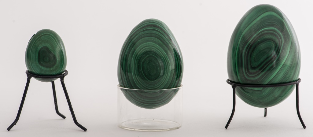 Appraisal: GRADUATED POLISHED MALACHITE SPECIMEN EGGS graduated polished malachite specimen eggs