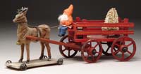 Appraisal: SANTA WITH REINDEER WAGON Assembled piece consisting of flocked papier-m