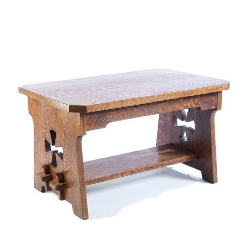 Appraisal: ARTS CRAFTS Library table possibly Shop-of-the-Crafters with clipped corners shaped