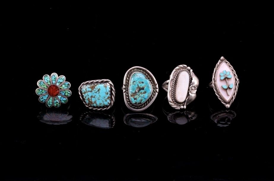 Appraisal: Navajo Mother of Pearl Turquoise Ring Collection Included in this