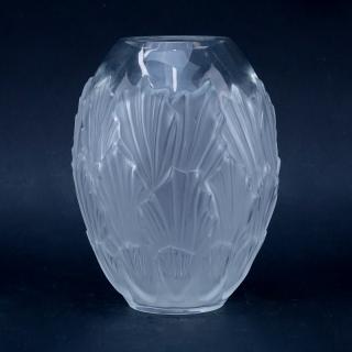 Appraisal: Lalique Crystal Deco Style Leaf Motif Vase Signed Good condition