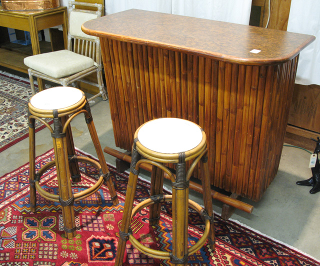 Appraisal: RATTAN BAR AND STOOL SET mid- th century the bar