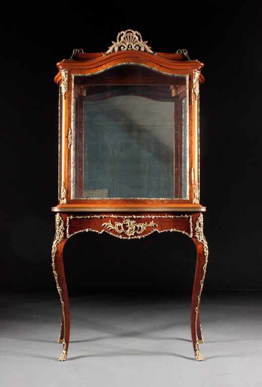 Appraisal: Louis XV style ormolu-mounted mahogany glass panel vitrine first quarter-