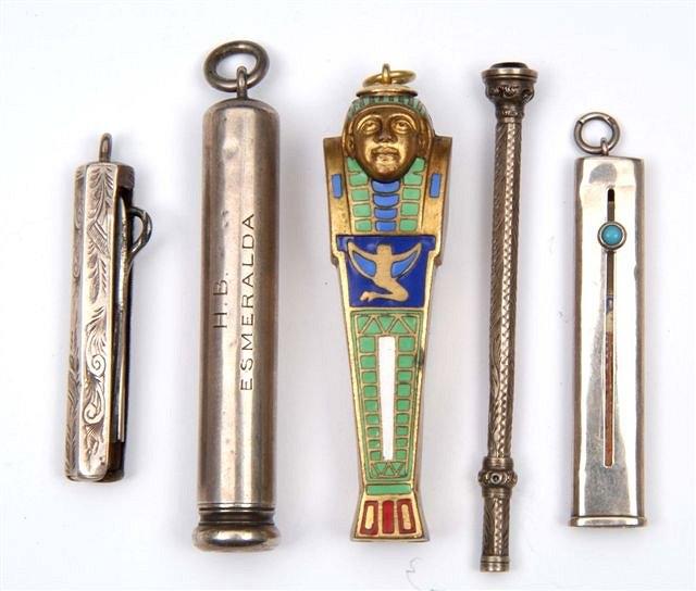 Appraisal: AN ENAMEL PROTRACTING PENCIL in the form of Tutankhamun a