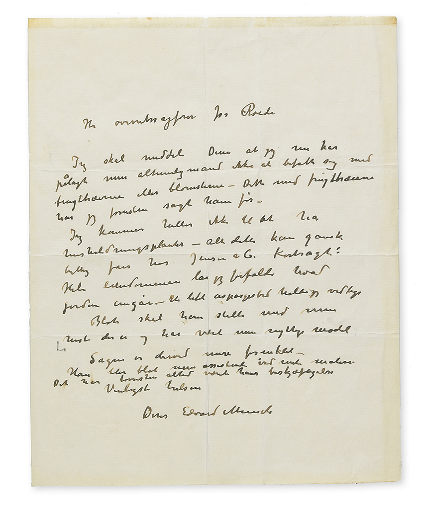 Appraisal: MUNCH EDVARD Autograph Letter Signed to Judge J Roede in