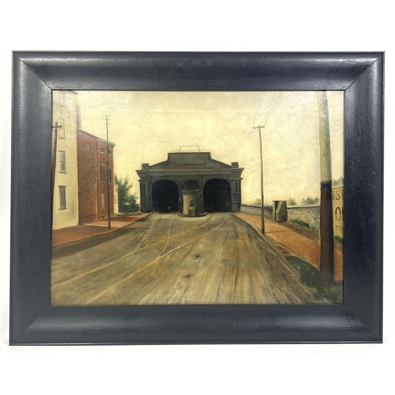 Appraisal: Painting on Canvas Trolley Transfer Station Norristown PA Train Station