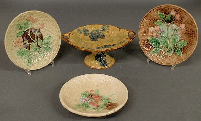 Appraisal: Four pieces of English majolica - - double handled compote