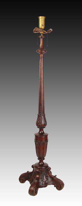 Appraisal: CARVED MAHOGANY FLOOR LAMP Finely carved acanthus leaves scrolled feet