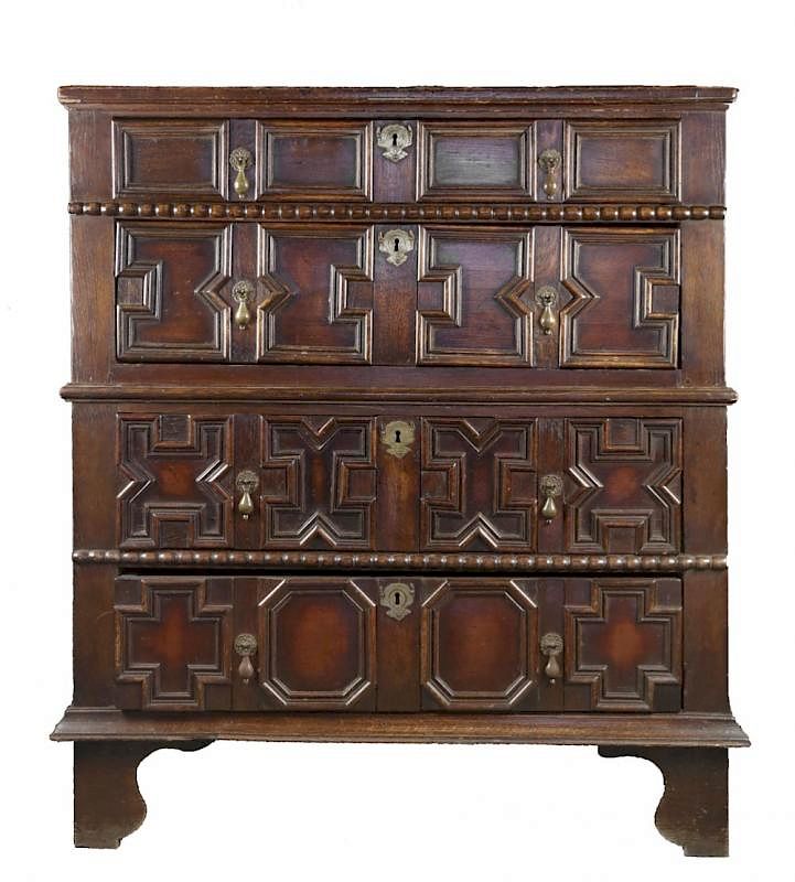 Appraisal: English Jacobean Oak Chest thc British In two parts the