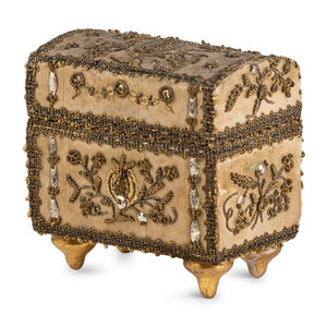 Appraisal: An English Metallic Thread Decorated Silk Diminutive Jewelry Casket th