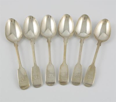 Appraisal: A set of six Victorian fiddle teaspoons initialled by Henry