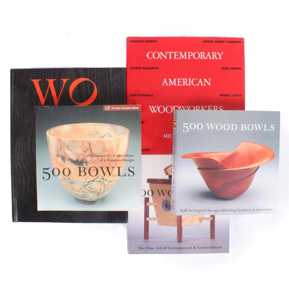 Appraisal: FIVE TURNED AND CARVED WOOD AND CERAMICS FINE ART BOOKS