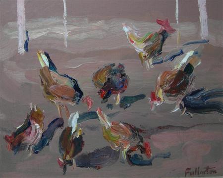 Appraisal: JAMES FULLARTON SCOTTISH B PECKING HENS Signed oil on board