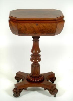 Appraisal: A WILLIAM IV MAHOGANY TEAPOY of canted oblong form moulded