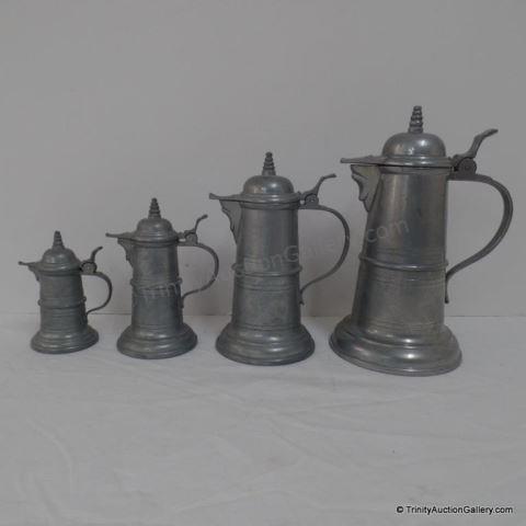 Appraisal: German Pewter Graduated Pitcher Steins Set This is a set