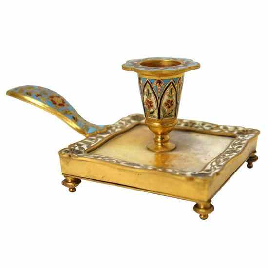 Appraisal: A French Gilt Bronze Onyx Champlev Chamberstick circa the champleve