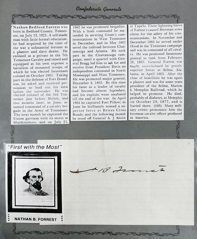 Appraisal: Nathan Bedford Forrest Group signature on lined paper cut down